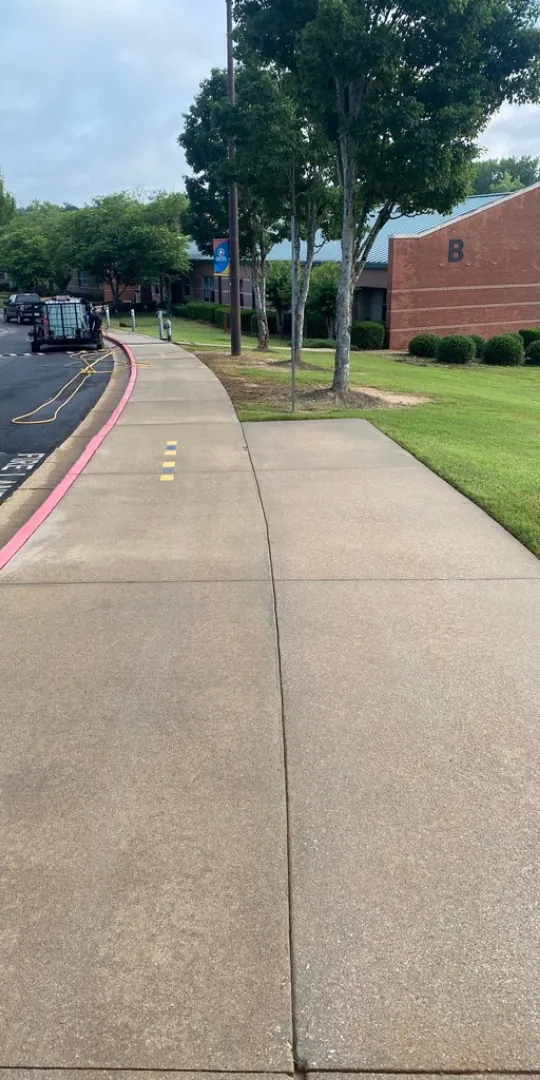 Commercial sidewalk, after washing
